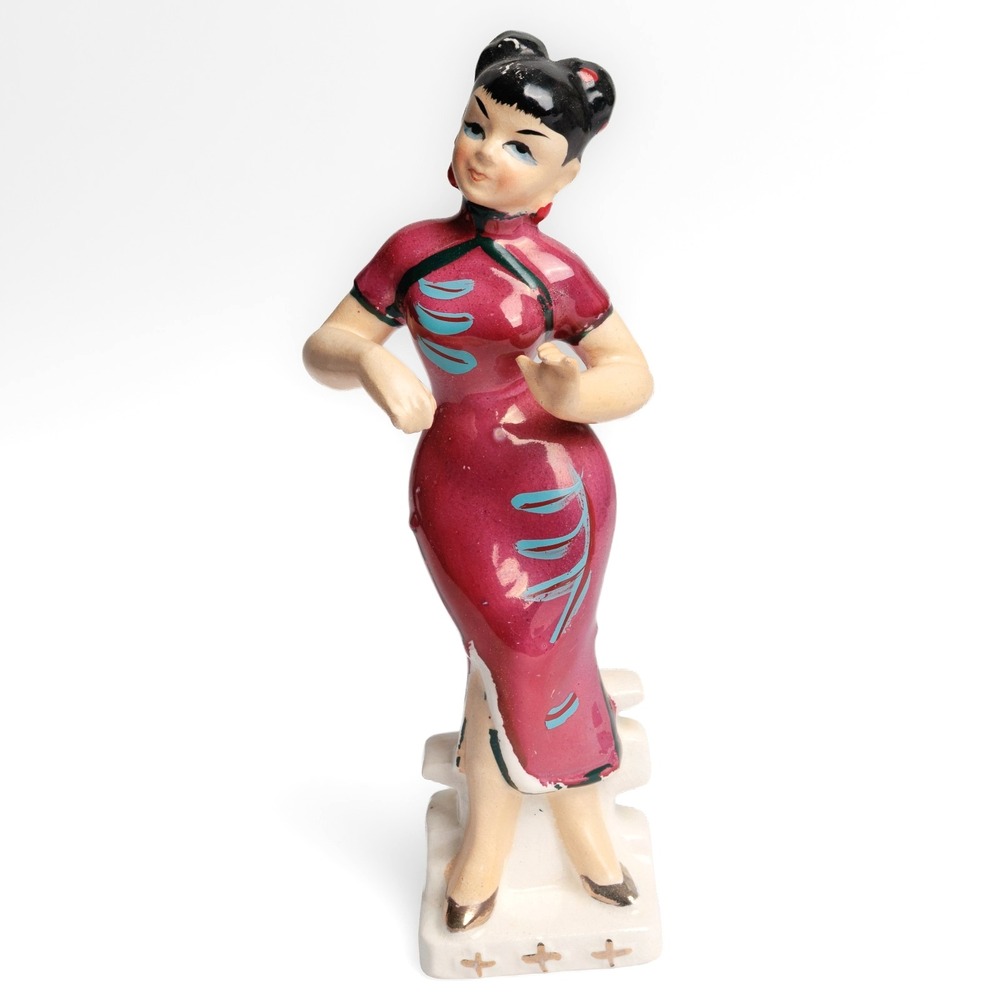 Mid Century Asian Woman Figurine Ceramic Nikoniko EW Imports Japan